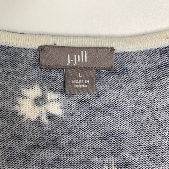 J.Jill Navy Blue with White Daisy Tunic Sweater L - Picture 2 of 5